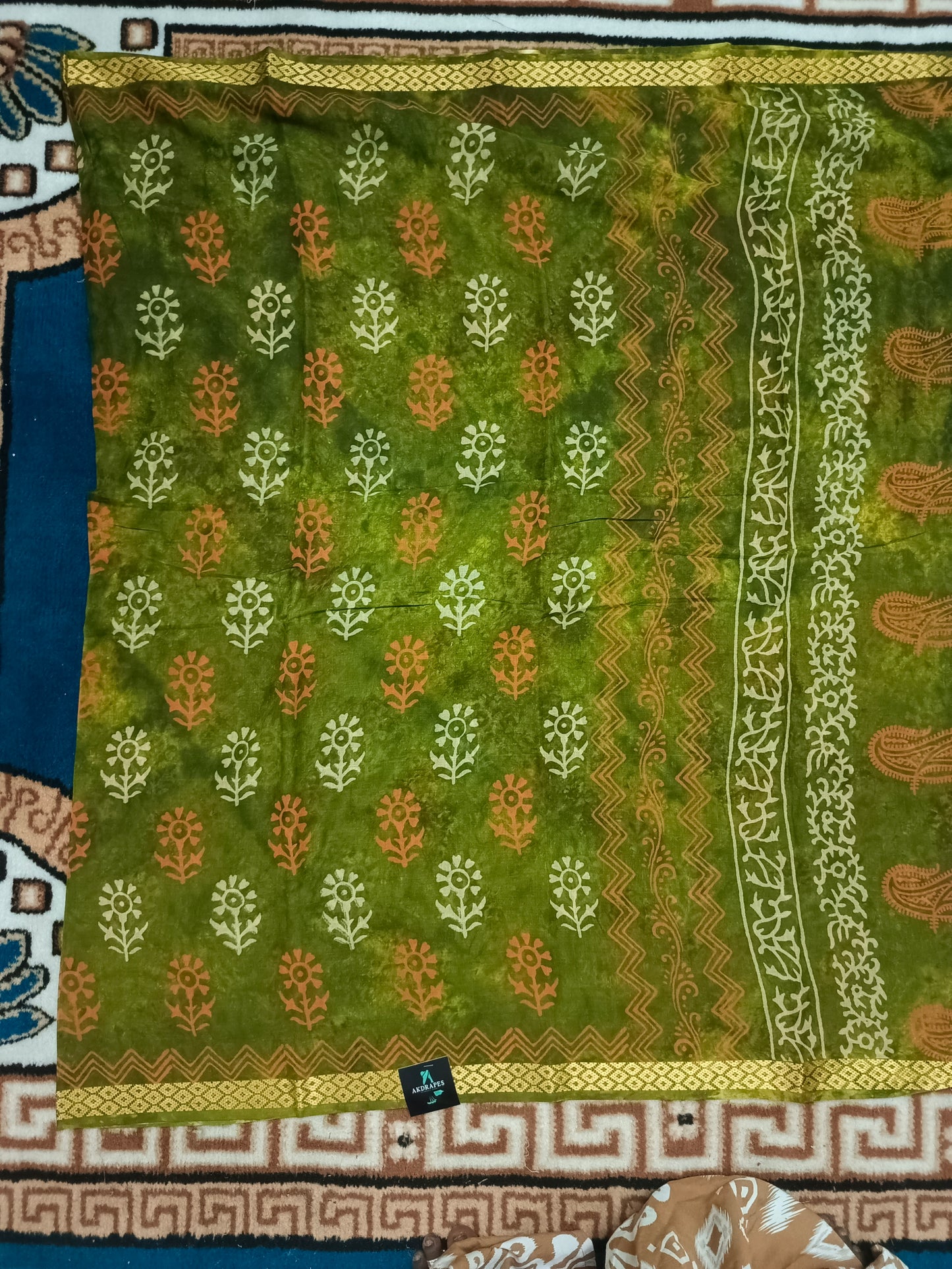 Fern green Pina cola Vol 2 Vegan mull cotton saree HA25485