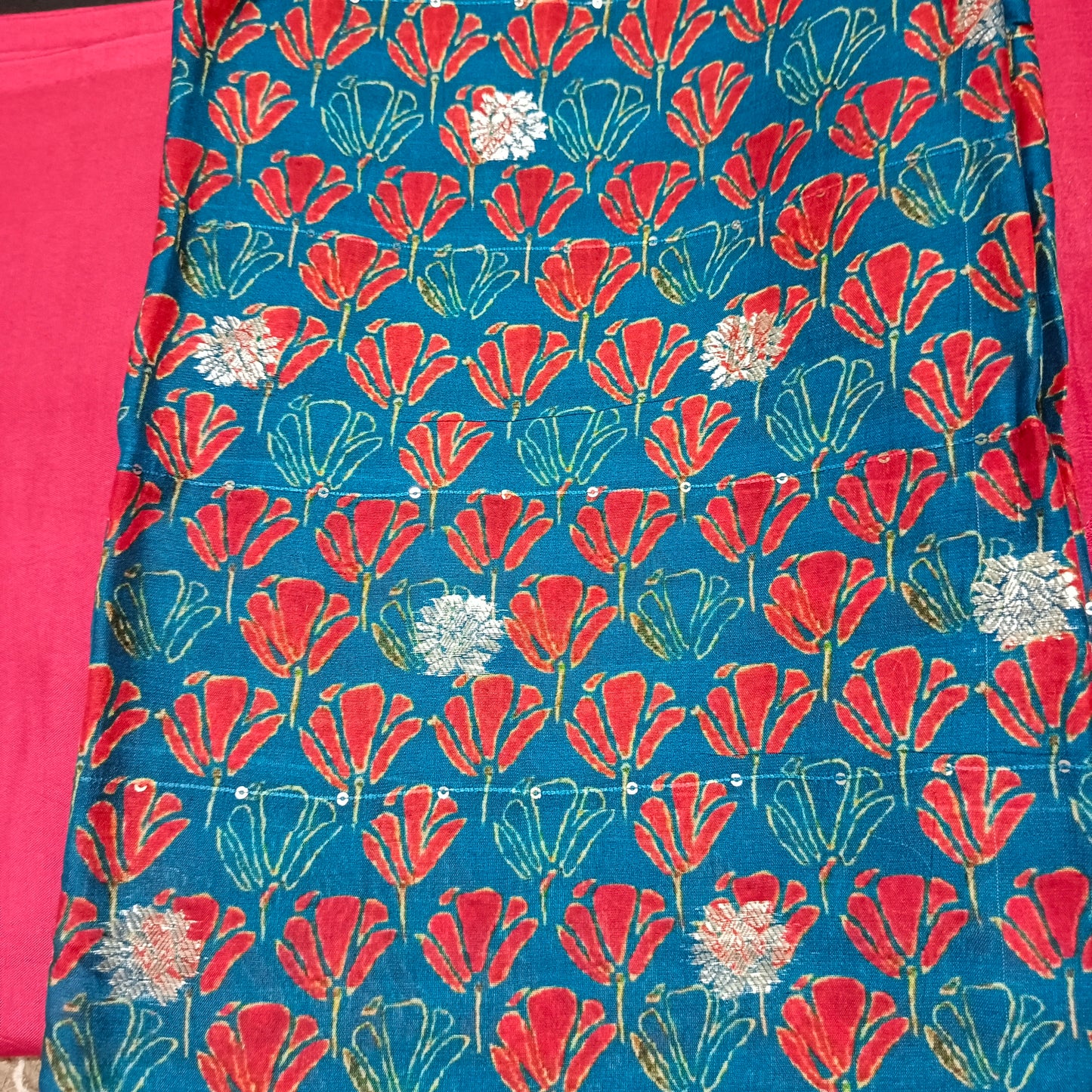 Peacock blue red vegan chinnon Unstitched suits HA25396