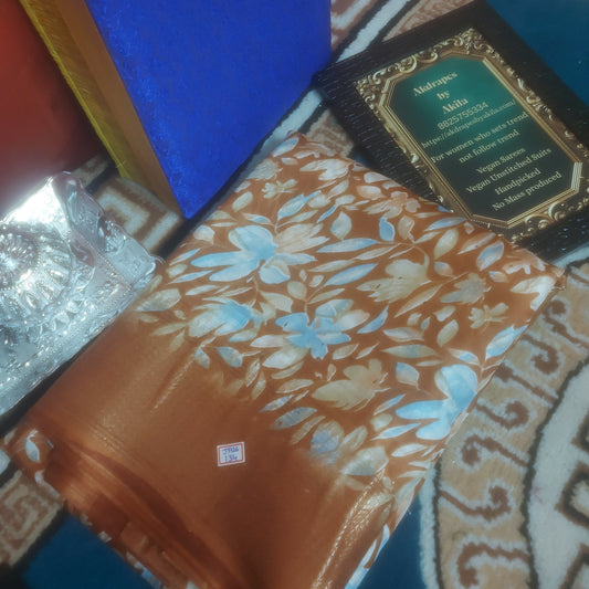 Rust Orange Vegan dola floral Weaving border saree JA26134