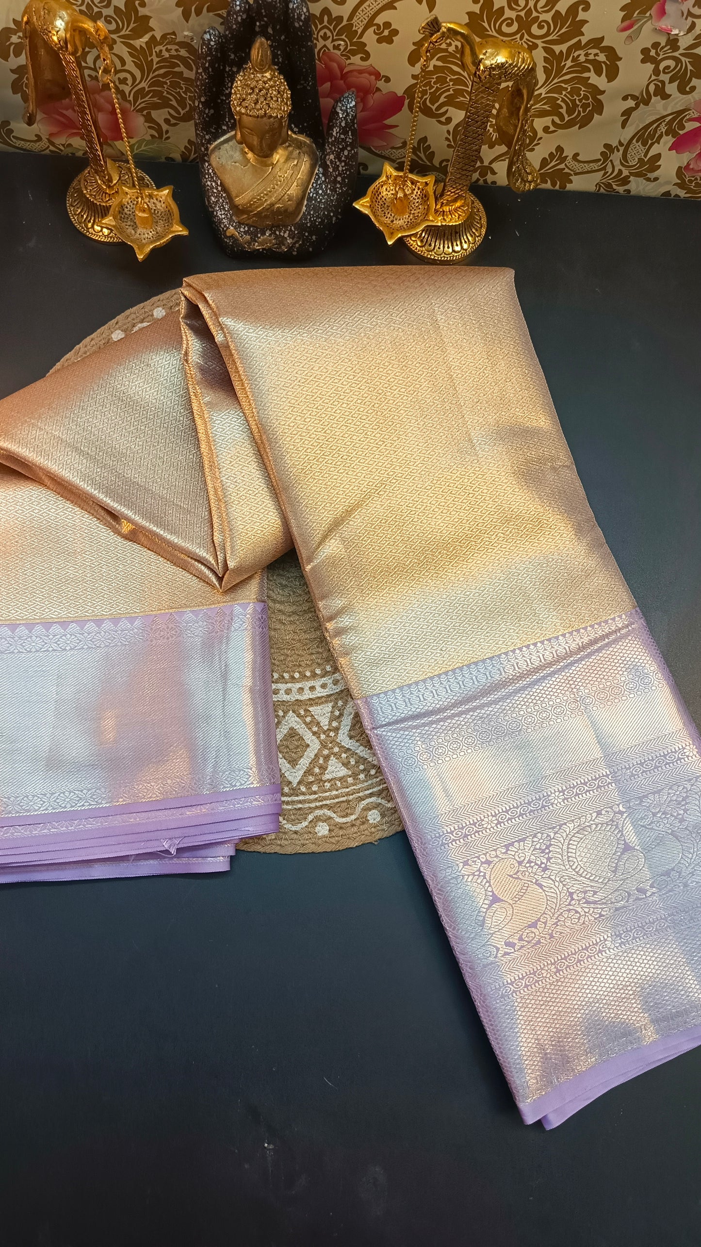 Gold with Lavender Radiance Heritage vegan self tissue kanchi silk saree LA25939