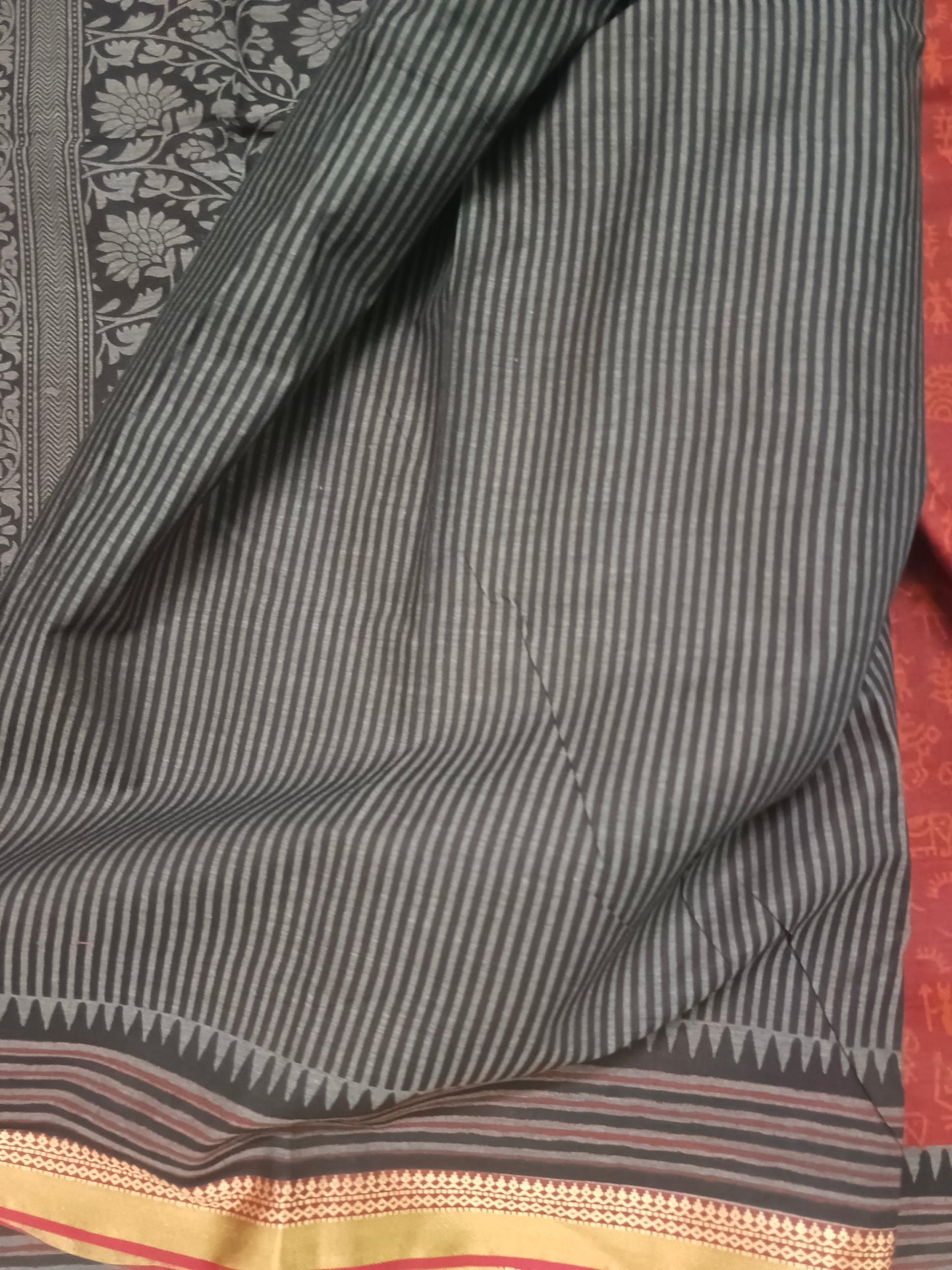 Maroon Warli kala Vegan Muslin cotton saree HA25480