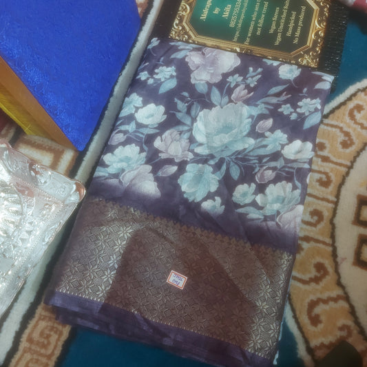 Purple Vegan dola floral Weaving border saree JA26098