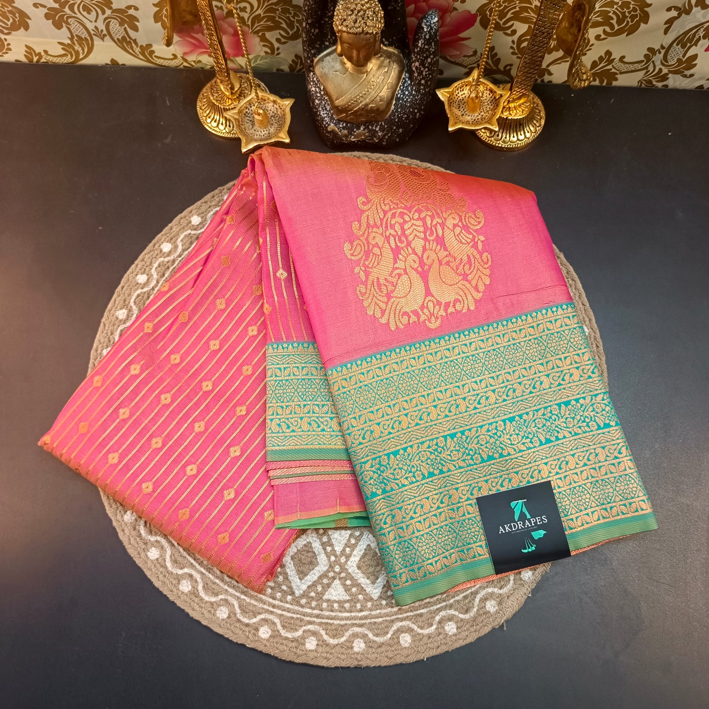 Onion Pink Seagreen Maragatha Muhurtham Vegan Kanchi Silk Saree MA25114