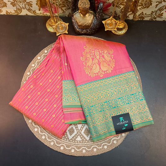 Onion Pink Seagreen Maragatha Muhurtham Vegan Kanchi Silk Saree MA25114