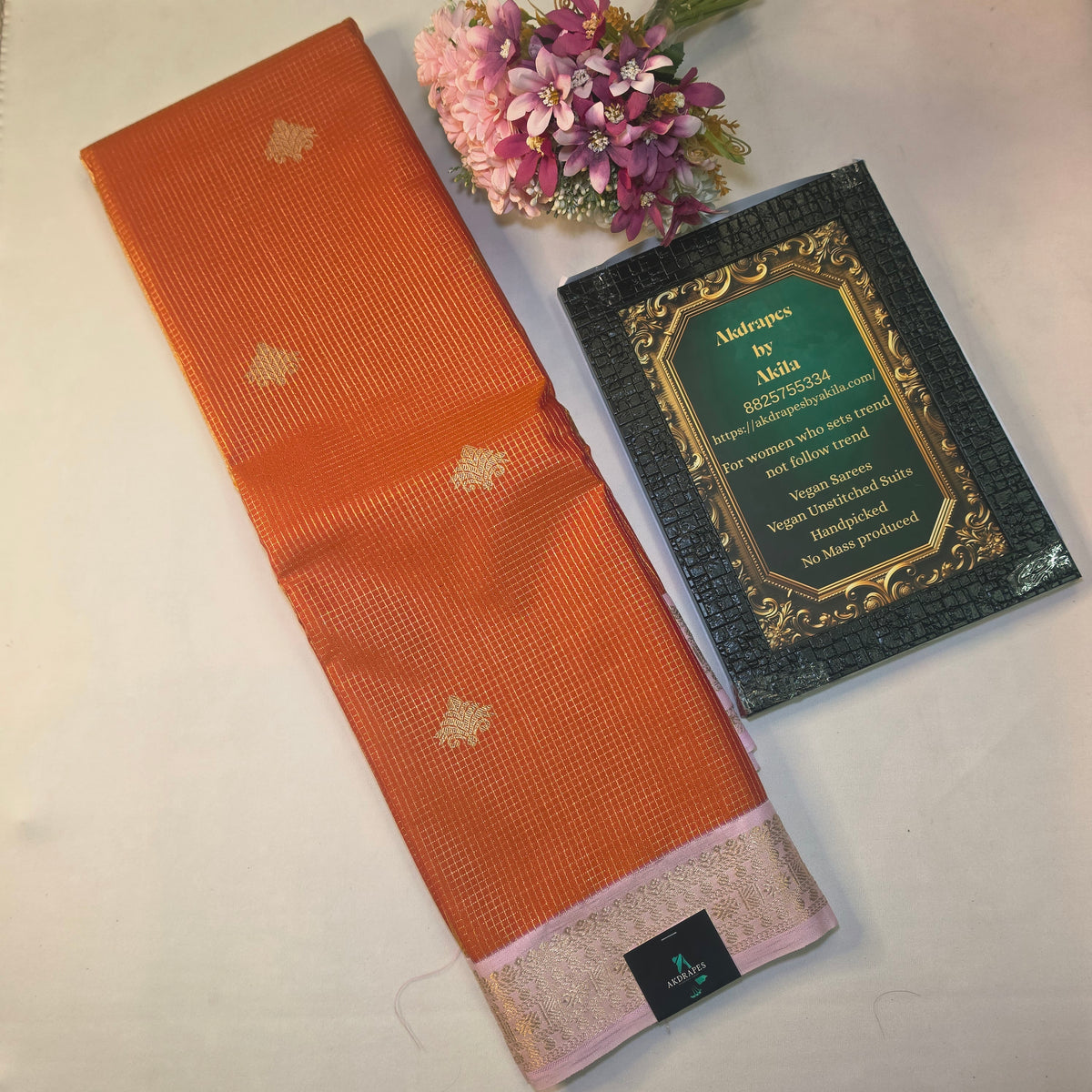 Rust Orange pastel pink Parampara vegan kanchi silk saree GA26157