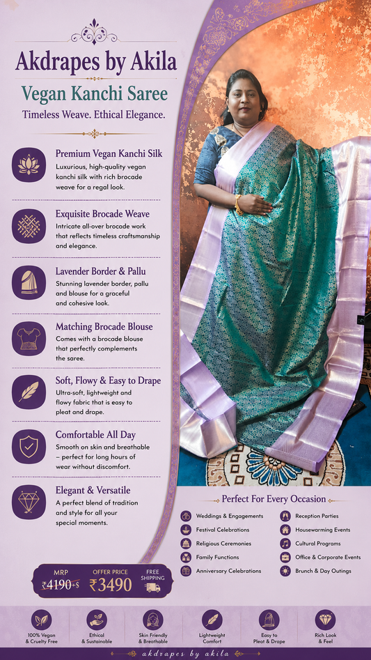 Green with Pastel Purple Aishwariyam Vegan Kanchi Brocade silk saree LA25946