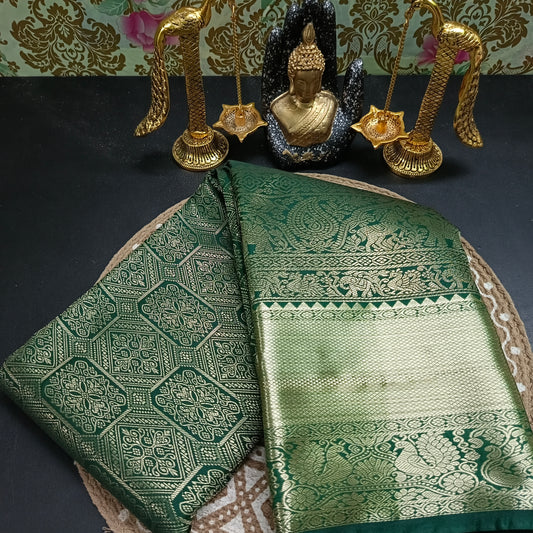 Bottle green Ashwa Gaja vegan bridal kanchi silk saree LA25953