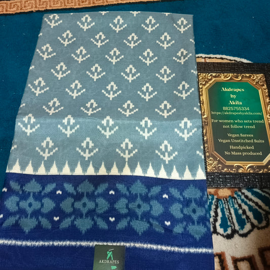 Blue Vriddhi silk vol 3 Ikkat vegan tussar crepe digital saree SA25643