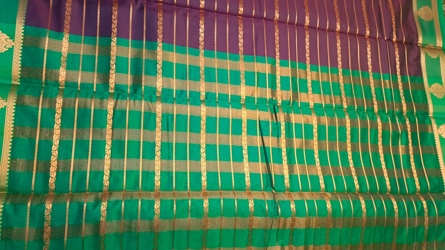 Dark purple green  Veldhari Vegan mysore silk saree MA25085