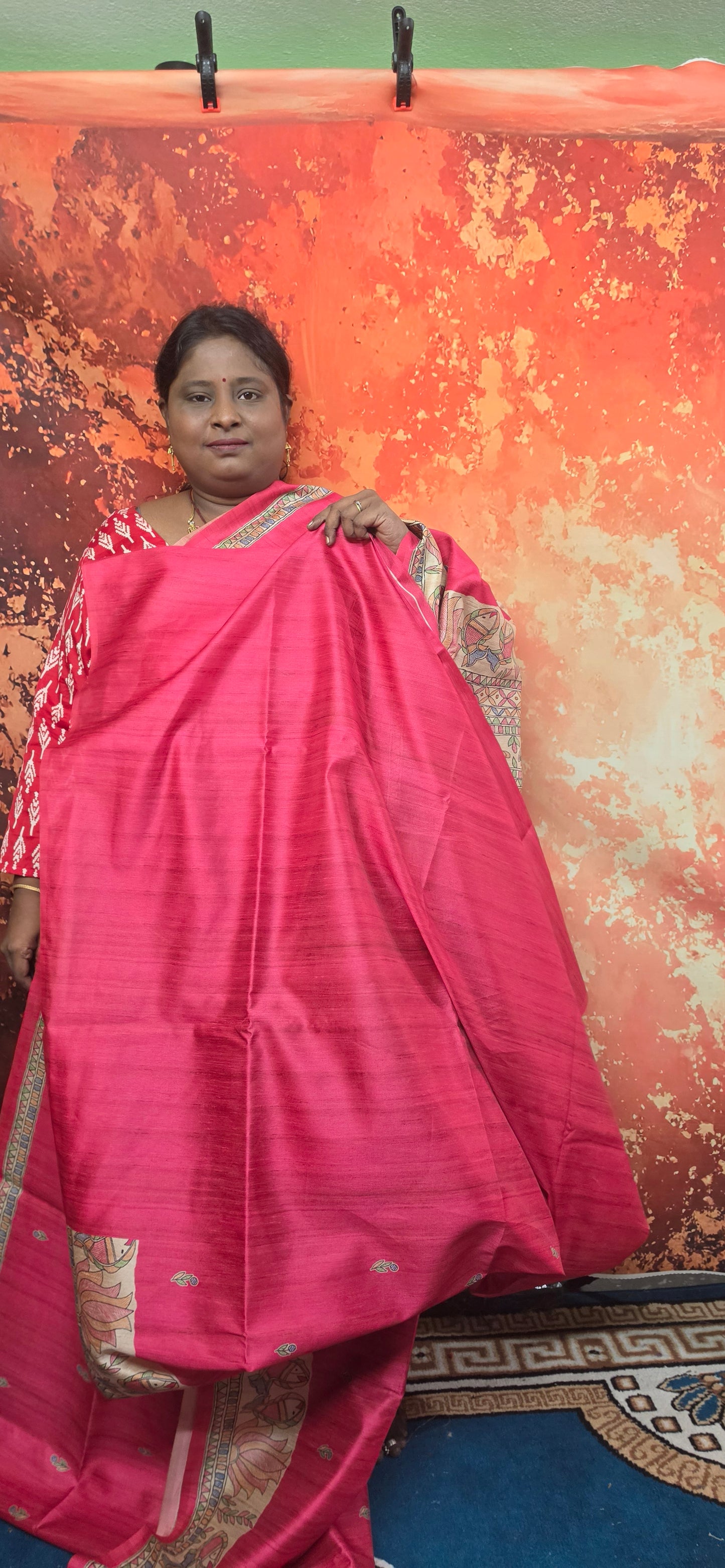 Pink Madhubani Vegan Tussar saree SA25702