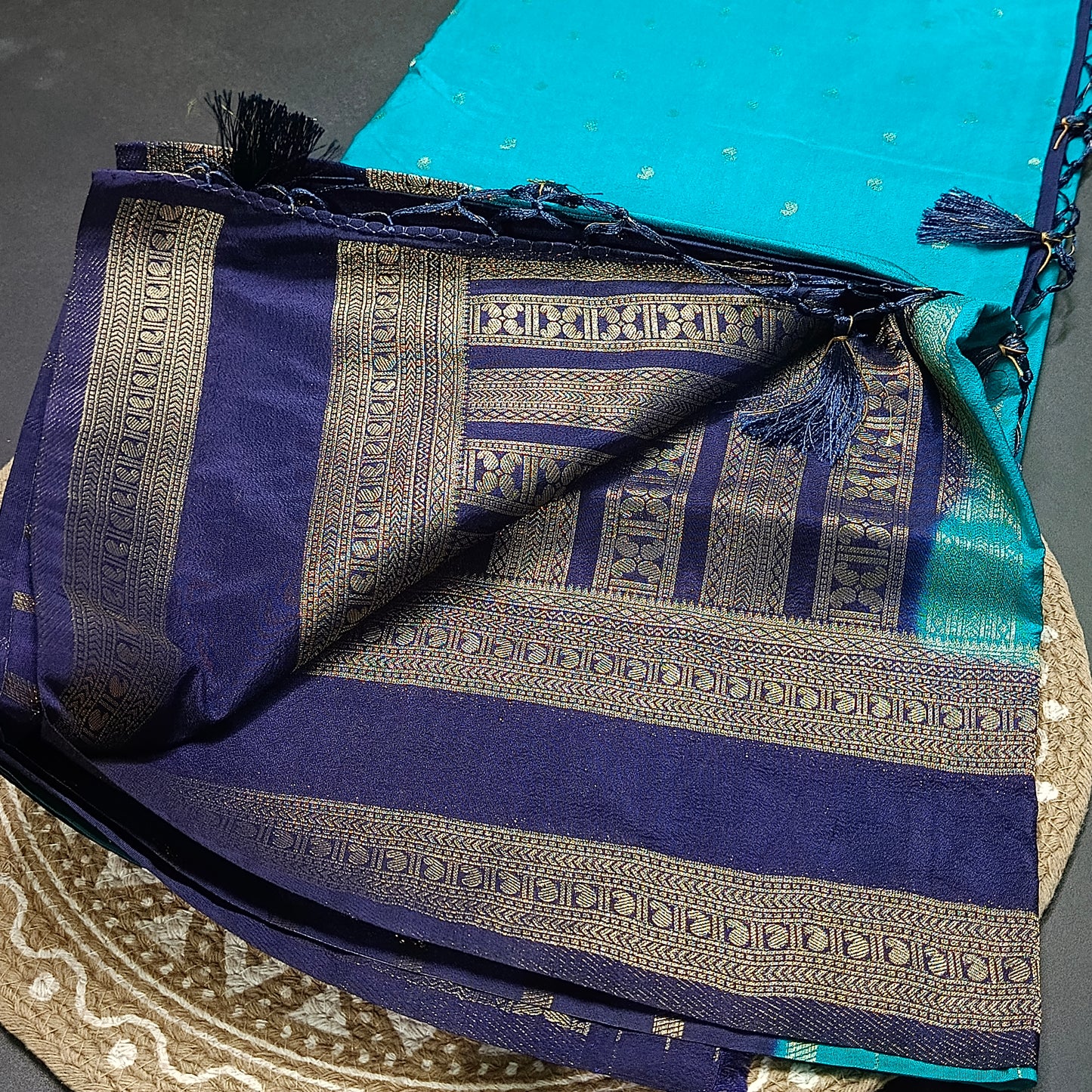 Sapphire blue blue Kairika Vegan Viscose Crepe Silk Saree MA25166