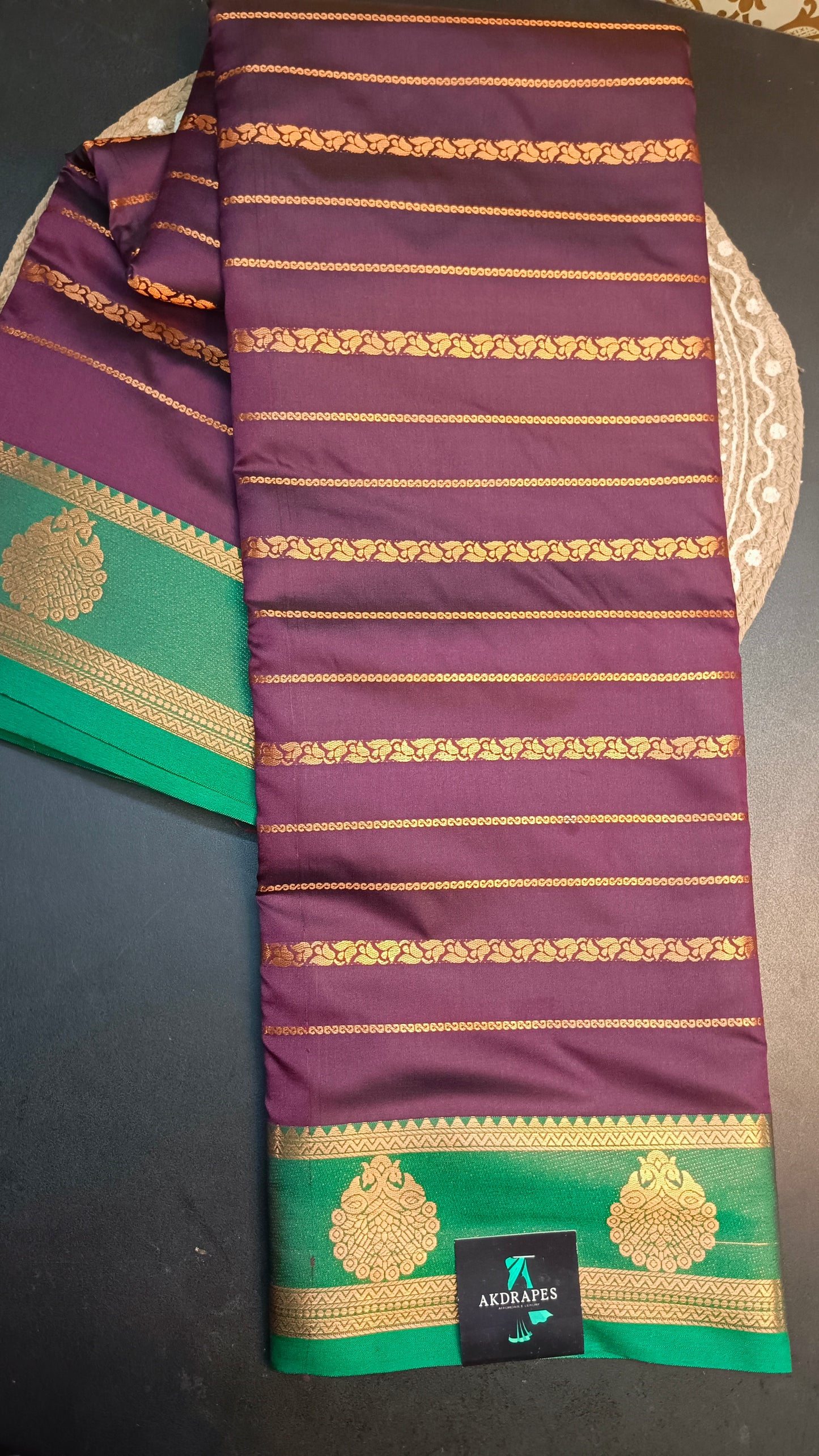 Dark purple green  Veldhari Vegan mysore silk saree MA25085