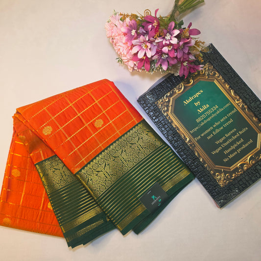 Orange green Parampara vegan kanchi silk saree GA26154