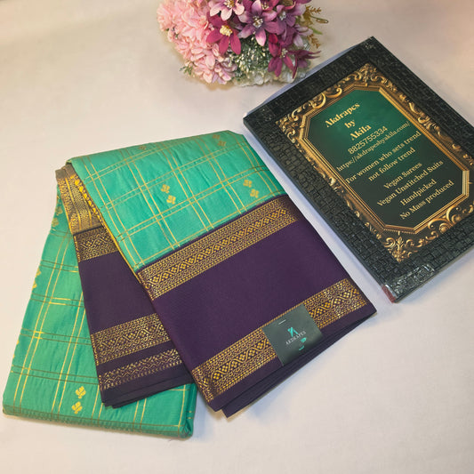 Green Dark purple Parampara vegan kanchi silk saree GA26160