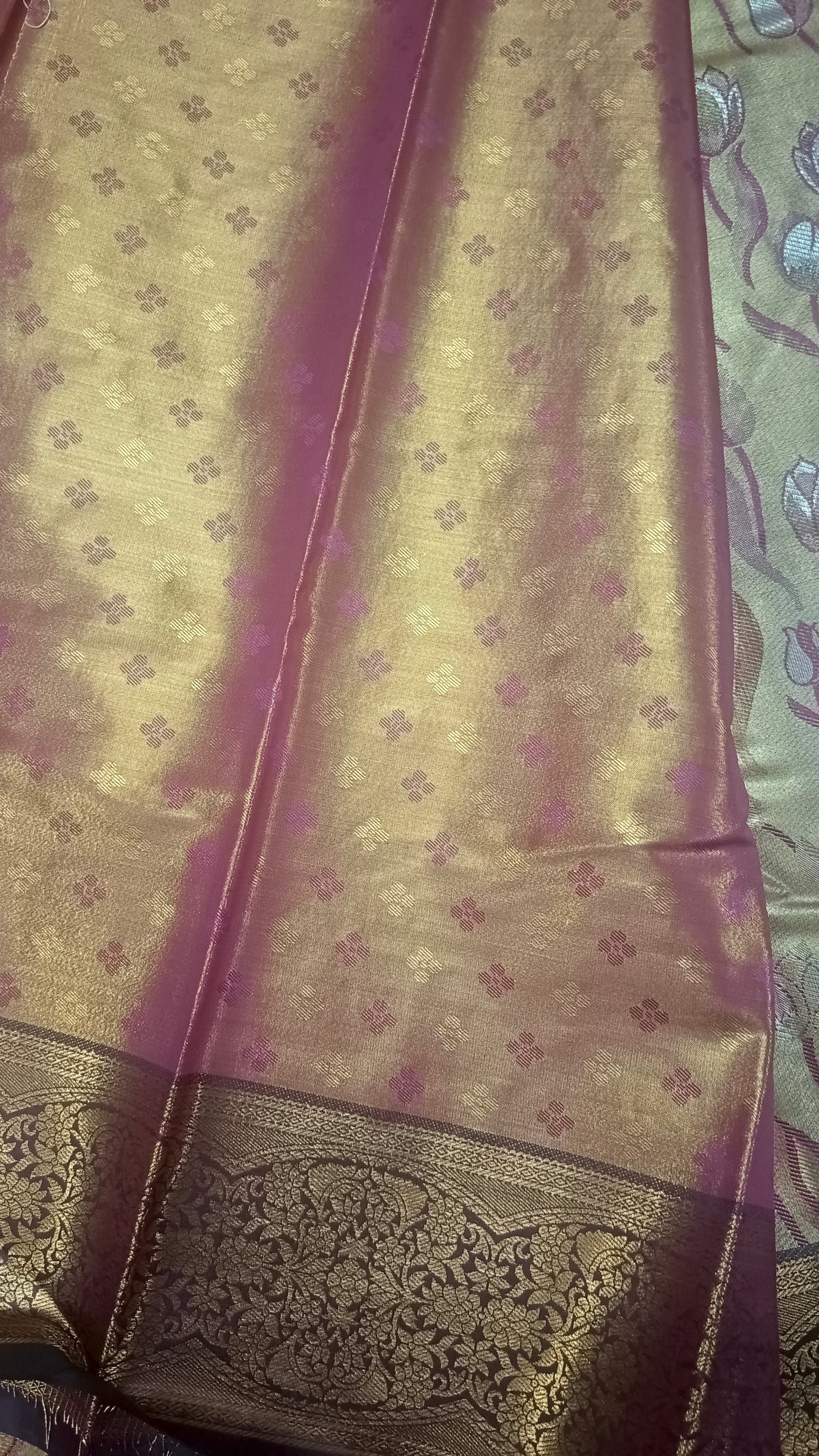 Wine Tulika golden bridal tissue Vegan kanchi saree JA25290