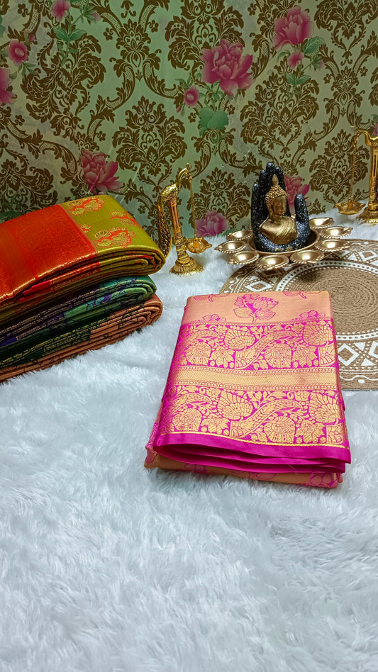 Pink Mangala Pushpam Vegan Kanchi tissue saree JA25294