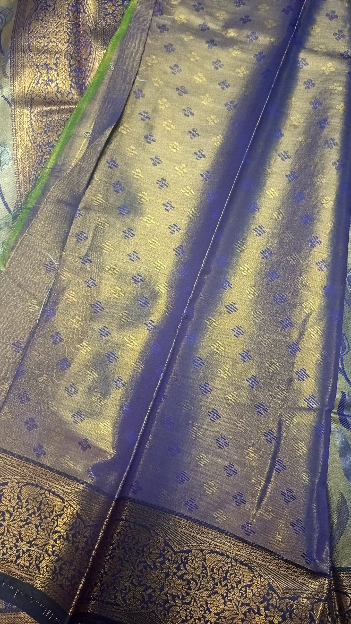 Blue Tulika golden bridal tissue Vegan kanchi saree JA25292