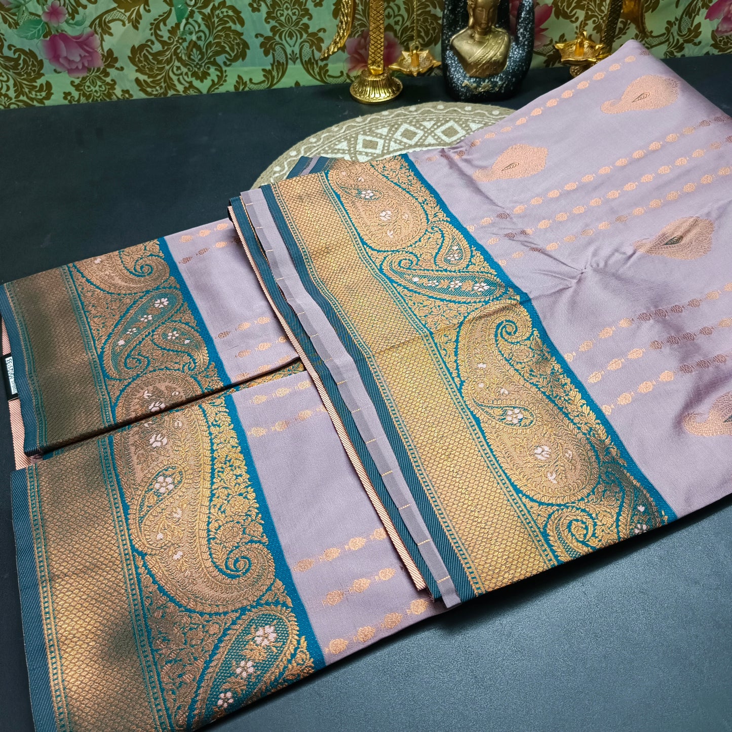 Lilac Blue Pavazha Pattu vegan Kanchi silk saree MA25133