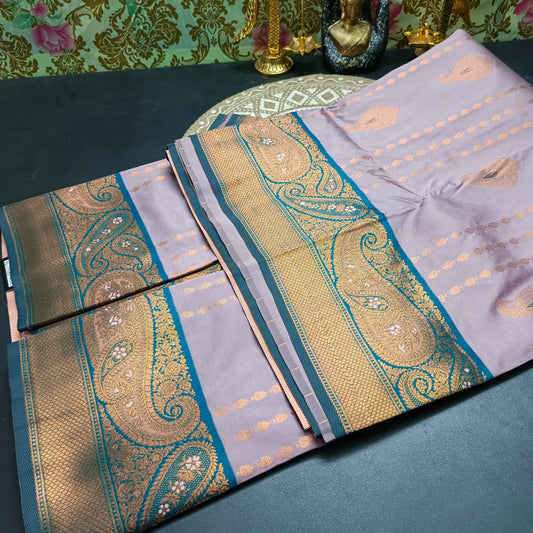 Lilac Blue Pavazha Pattu vegan Kanchi silk saree MA25133