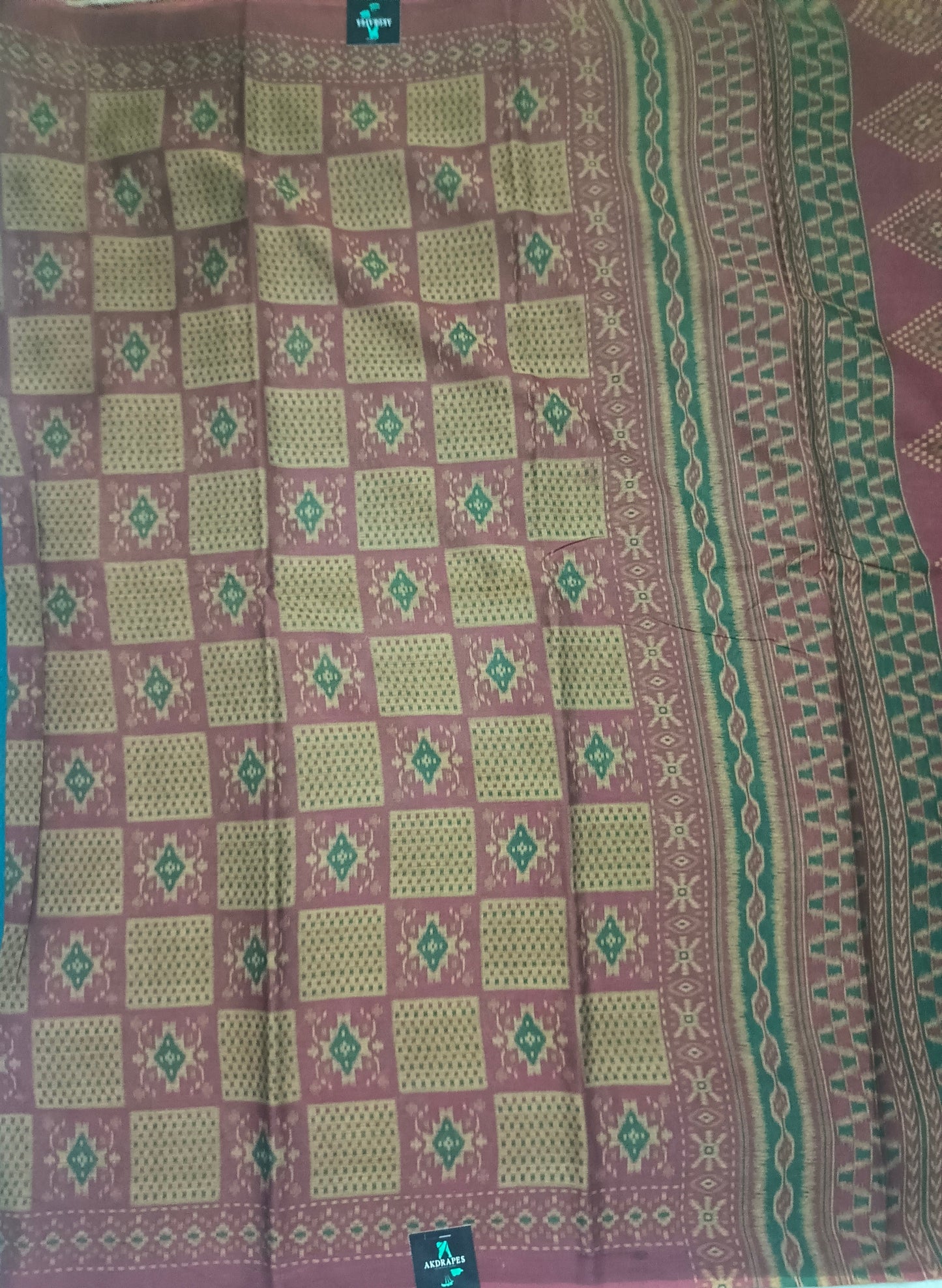 Mustard Malai Maska ikkat screen printed vegan malai cotton saree HA25539