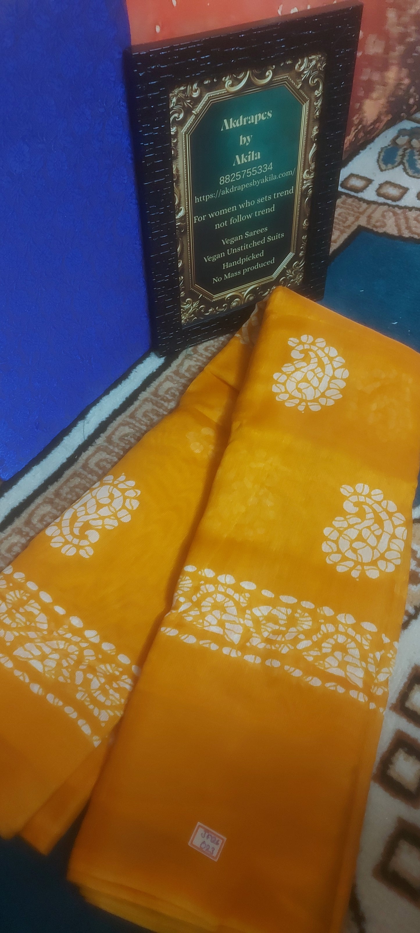 Yellow Mango Batik linen zari border saree JA26023