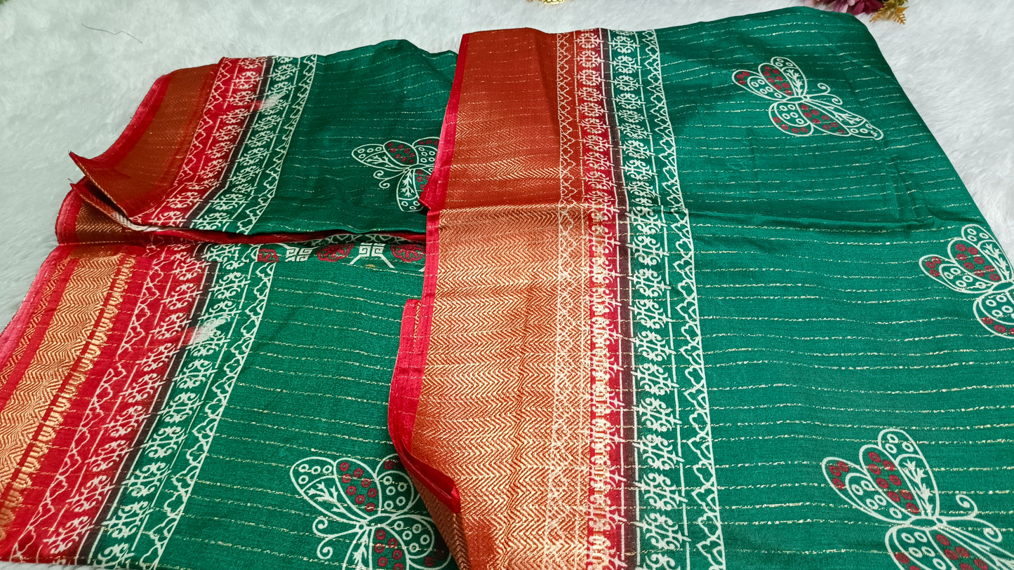 Green with red Semi dola butterfly saree SA25717