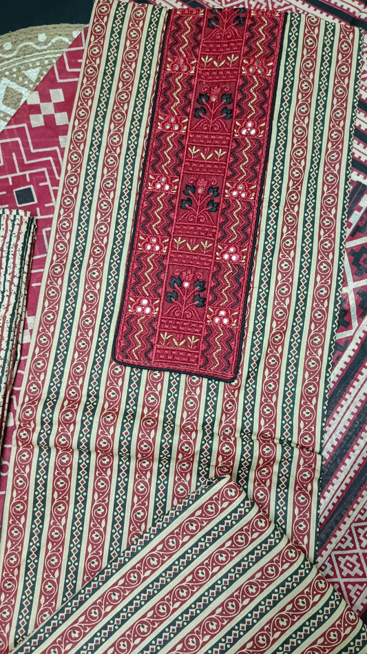 Red Mull Cotton suits black and red neck thread work HA25341