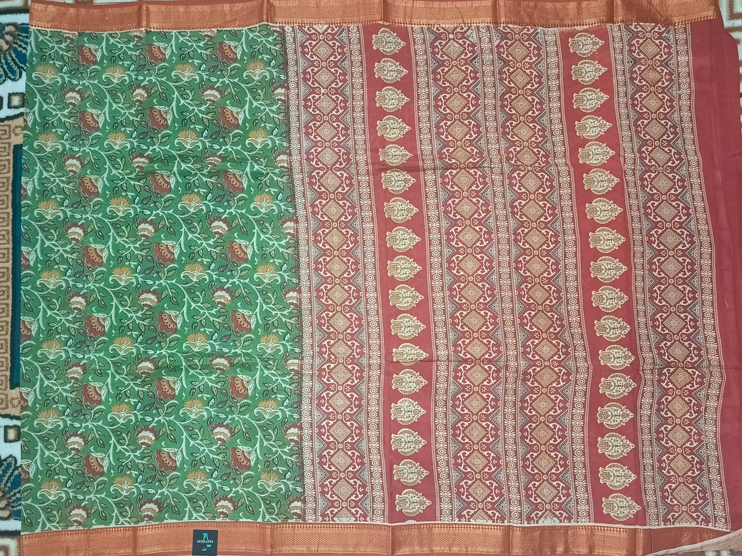 Green Kalamkari veg dyed Vegan Magalgiri silk cotton Saree HA25475