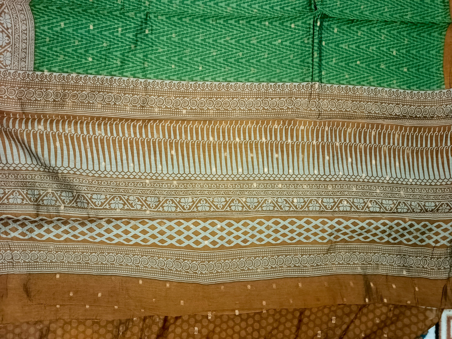 Green Bamboo zari Vegan Chanderi cotton saree HA25461