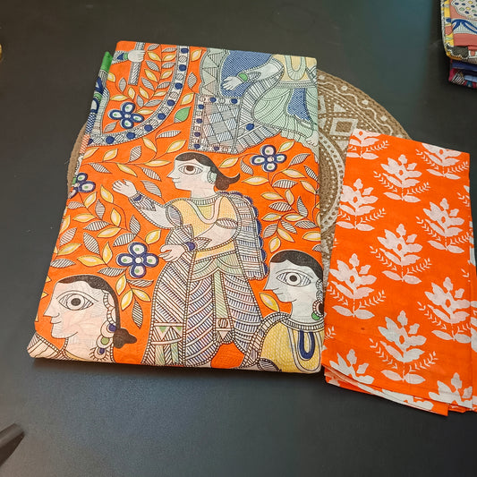 Orange Disha Madhubani Mull Cotton Saree SA25881