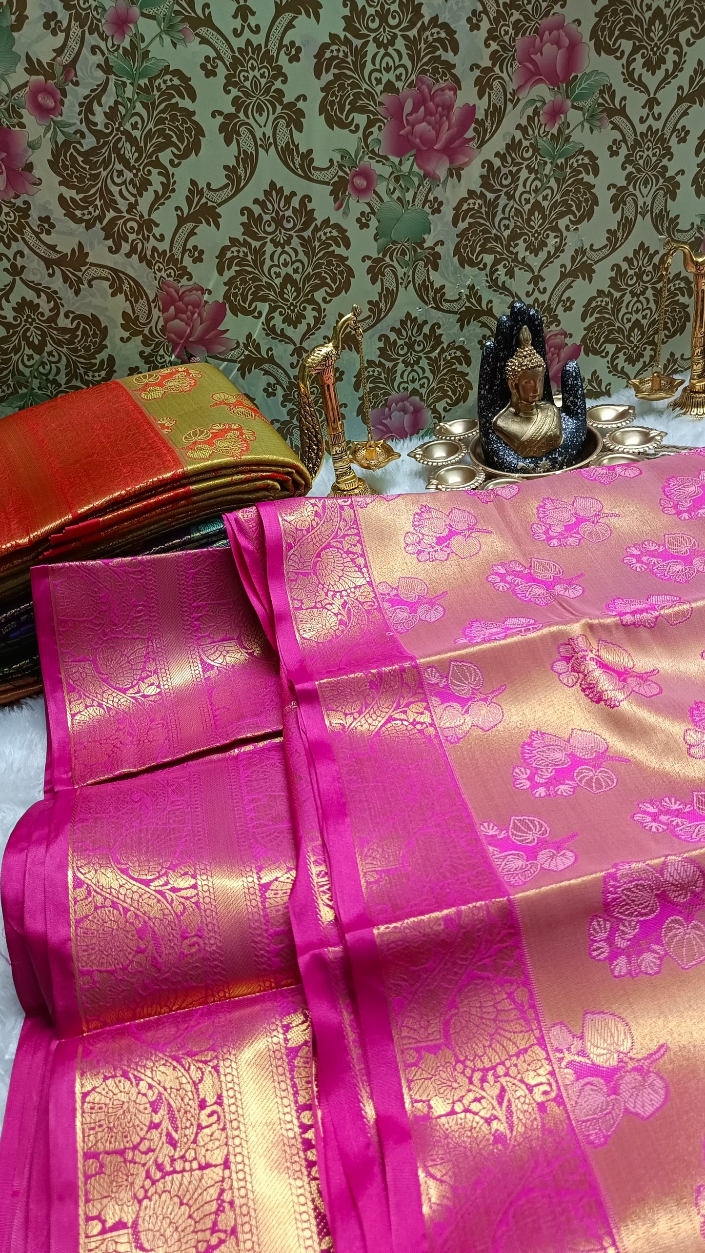 Pink Mangala Pushpam Vegan Kanchi tissue saree JA25294