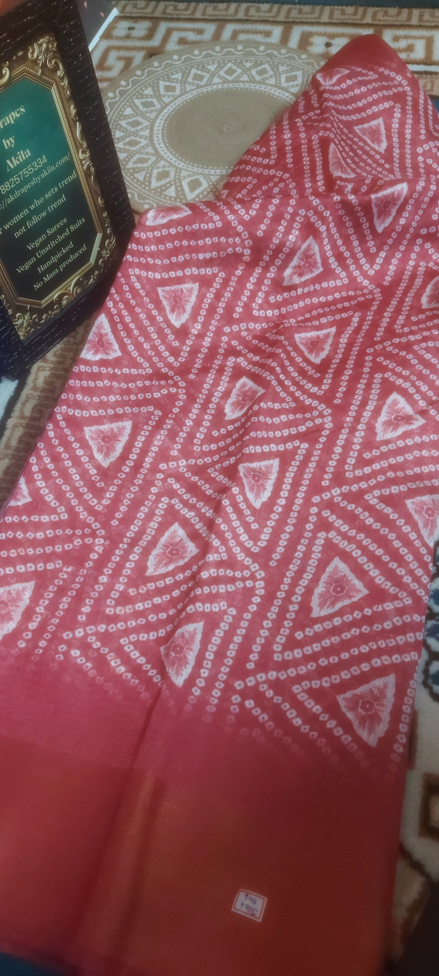 Pink bandhini Vegan linen Zari border saree JA26046