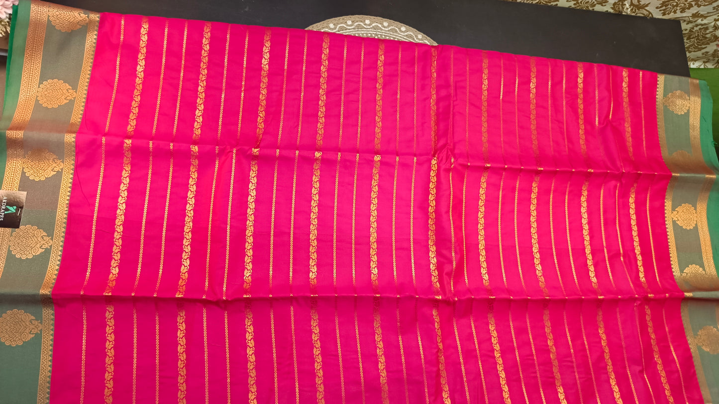 Pink Green Veldhari Vegan mysore silk saree MA25087