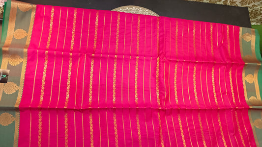 Pink Green Veldhari Vegan mysore silk saree MA25087