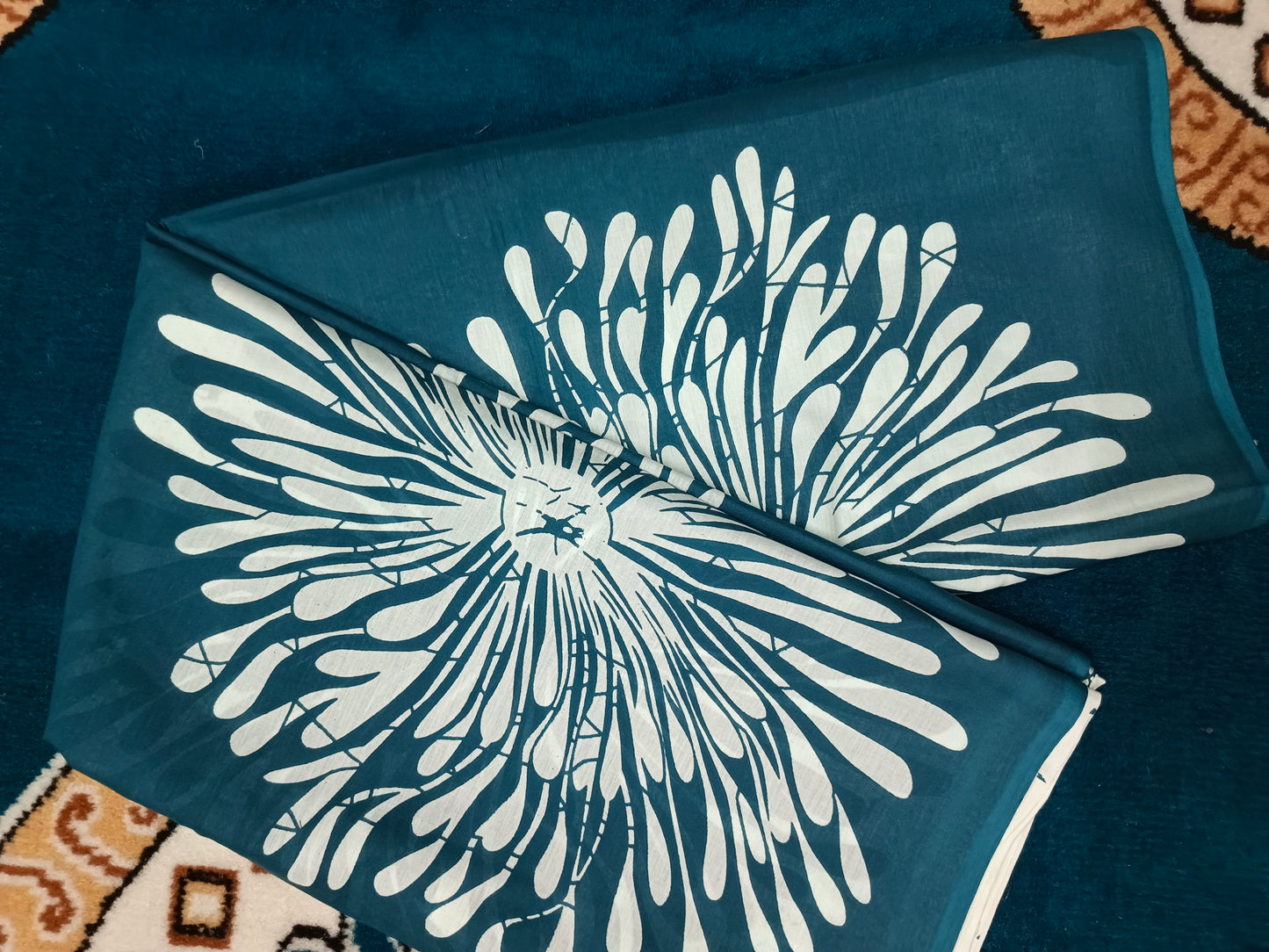 Peacock blue Vegan floral Jaipur cotton saree SA25751
