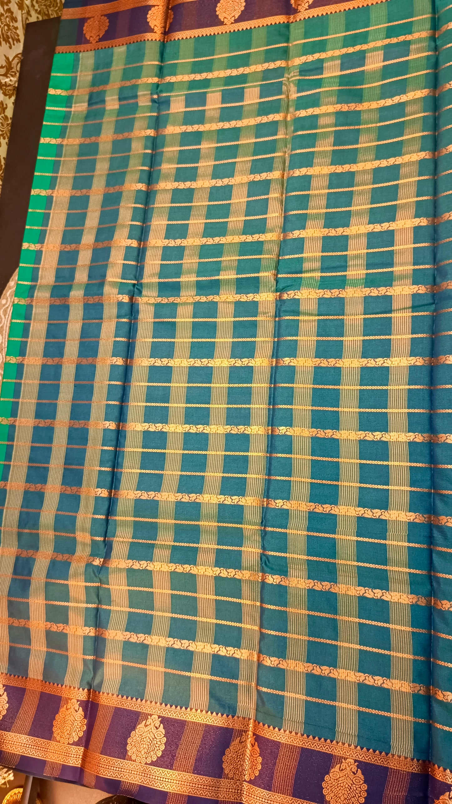 Sapphire green blue Veldhari Vegan mysore silk saree MA25090