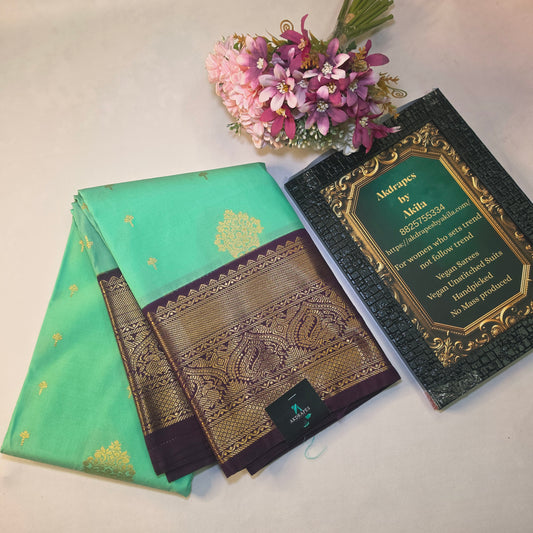 Green dark Purple Parampara vegan kanchi silk saree GA26163