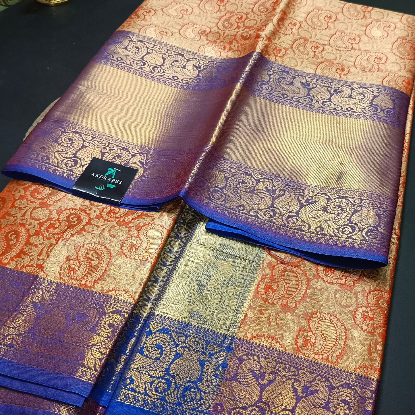 Orange Amarpalli vegan kanchi bridal tissue saree JA25306