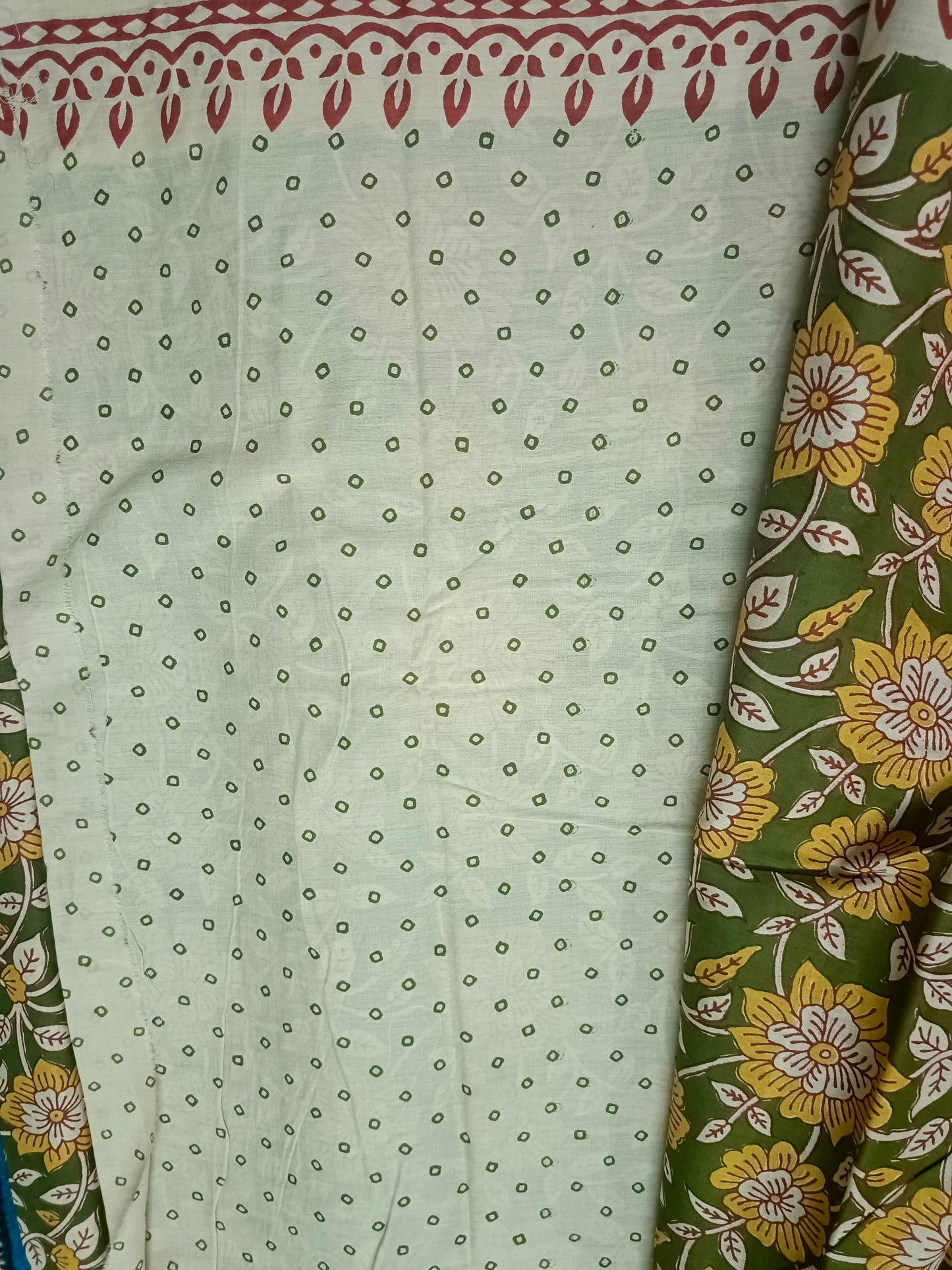 Green kalamkari floral veg dye mull cotton saree HA25530