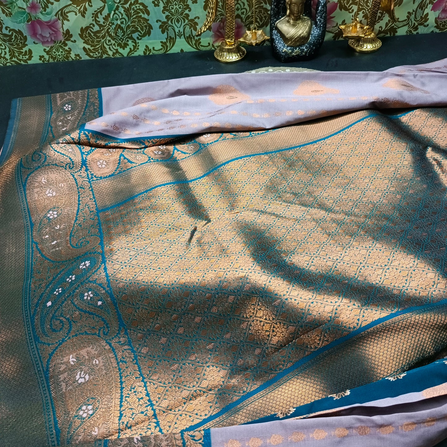 Lilac Blue Pavazha Pattu vegan Kanchi silk saree MA25133