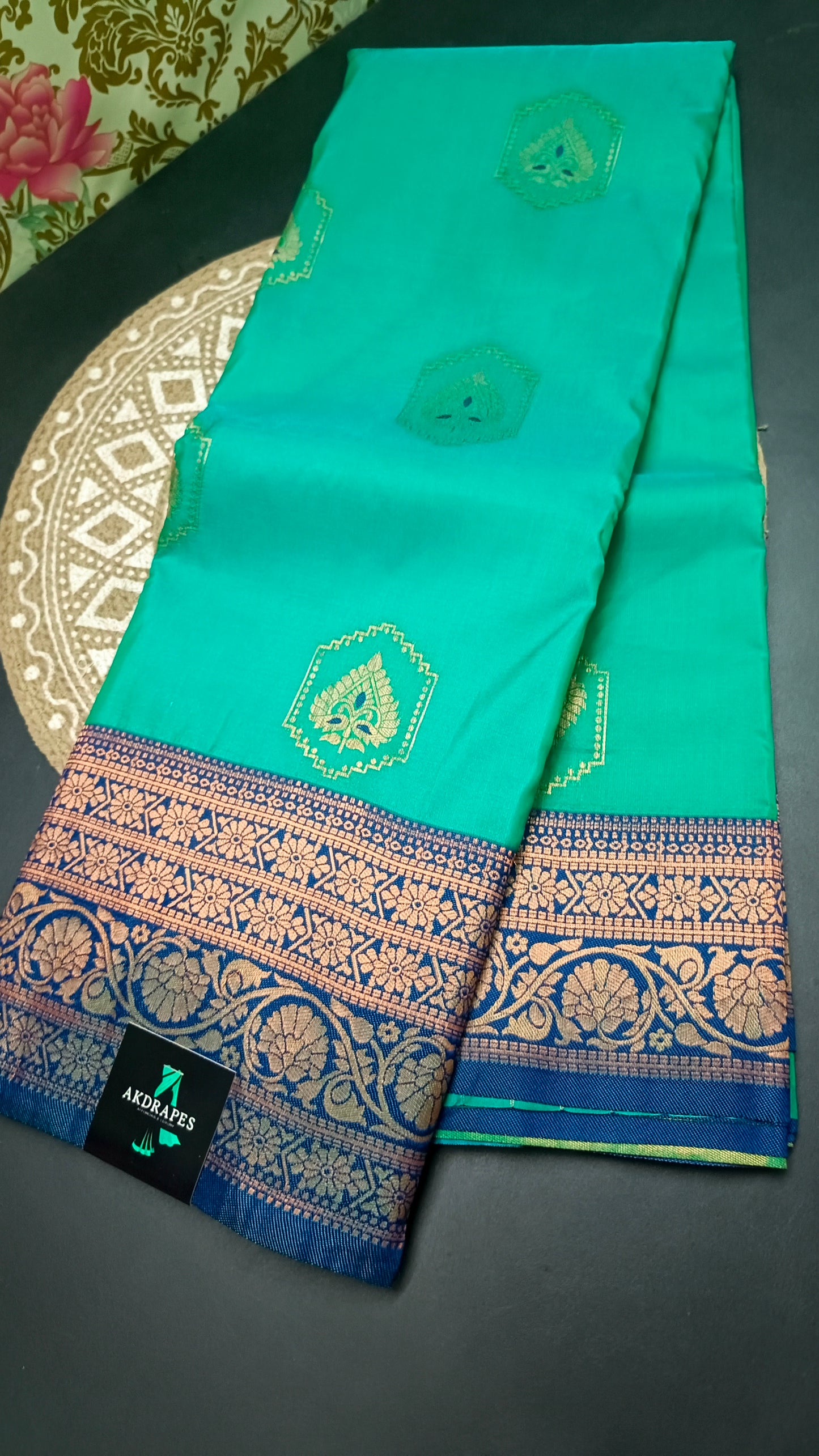 Sapphire green Navy blue Anantha vastra Vegan Kanchi soft silk saree MA25124