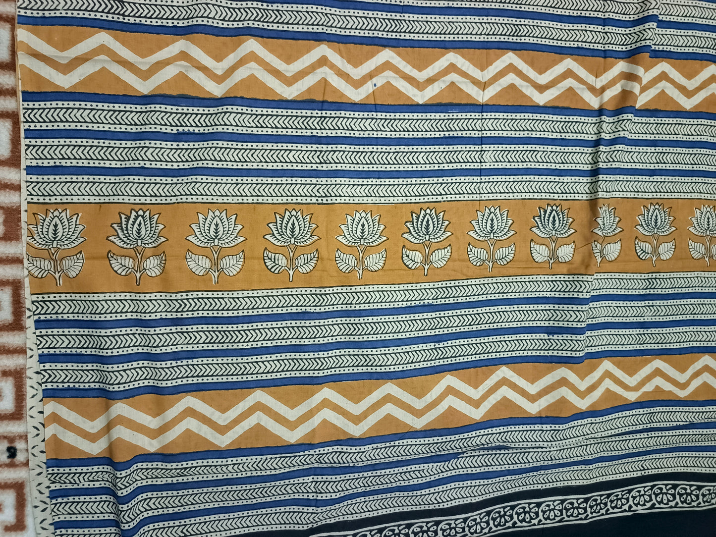 Yellow Bagru printed Vegan pure cotton saree HA25992