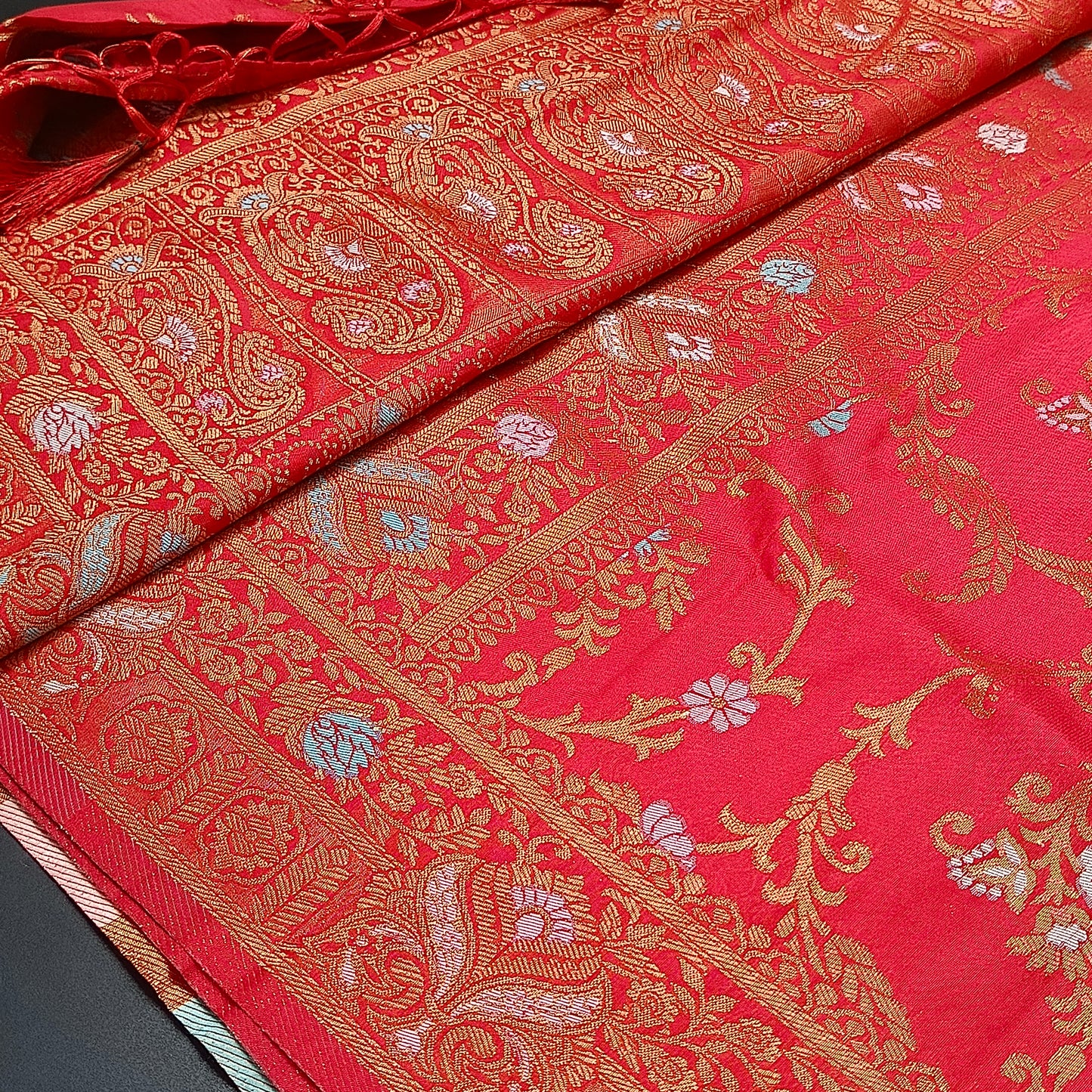 Red Anaamika vegan kaddi georgette saree MA25271