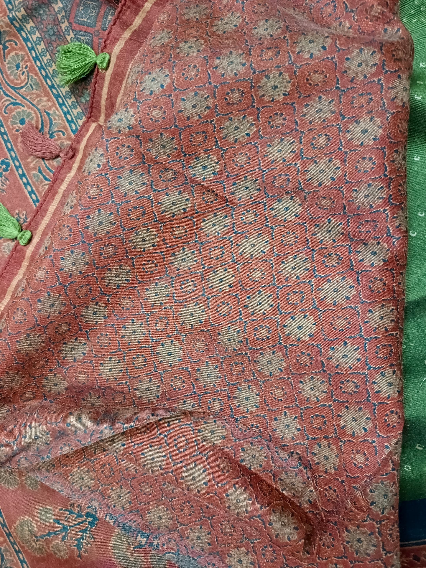 Green Fushion bandhini Ajrakh Malai cotton saree HA25413