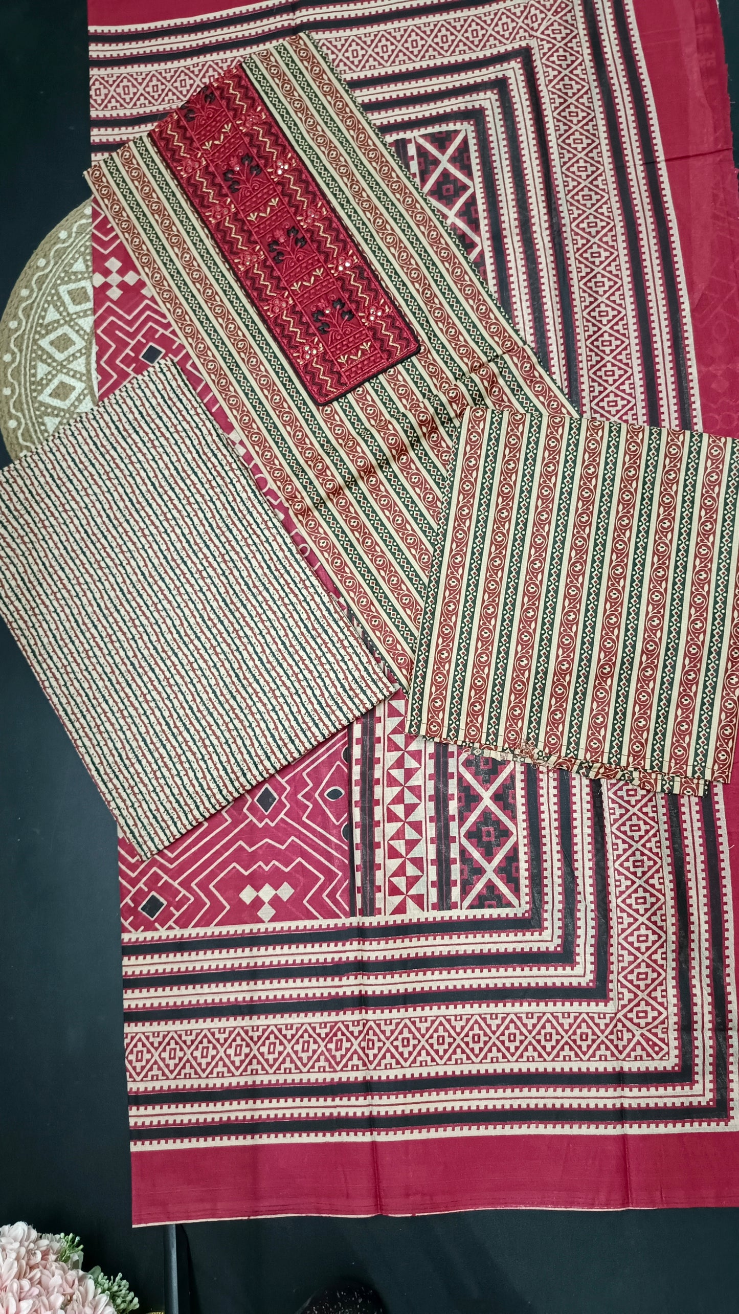 Red Mull Cotton suits black and red neck thread work HA25341