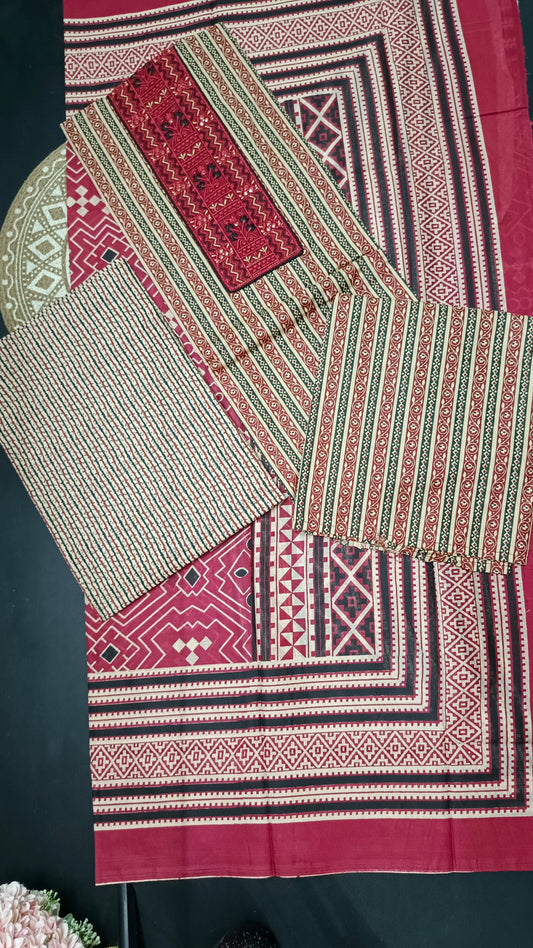 Red Mull Cotton suits black and red neck thread work HA25341