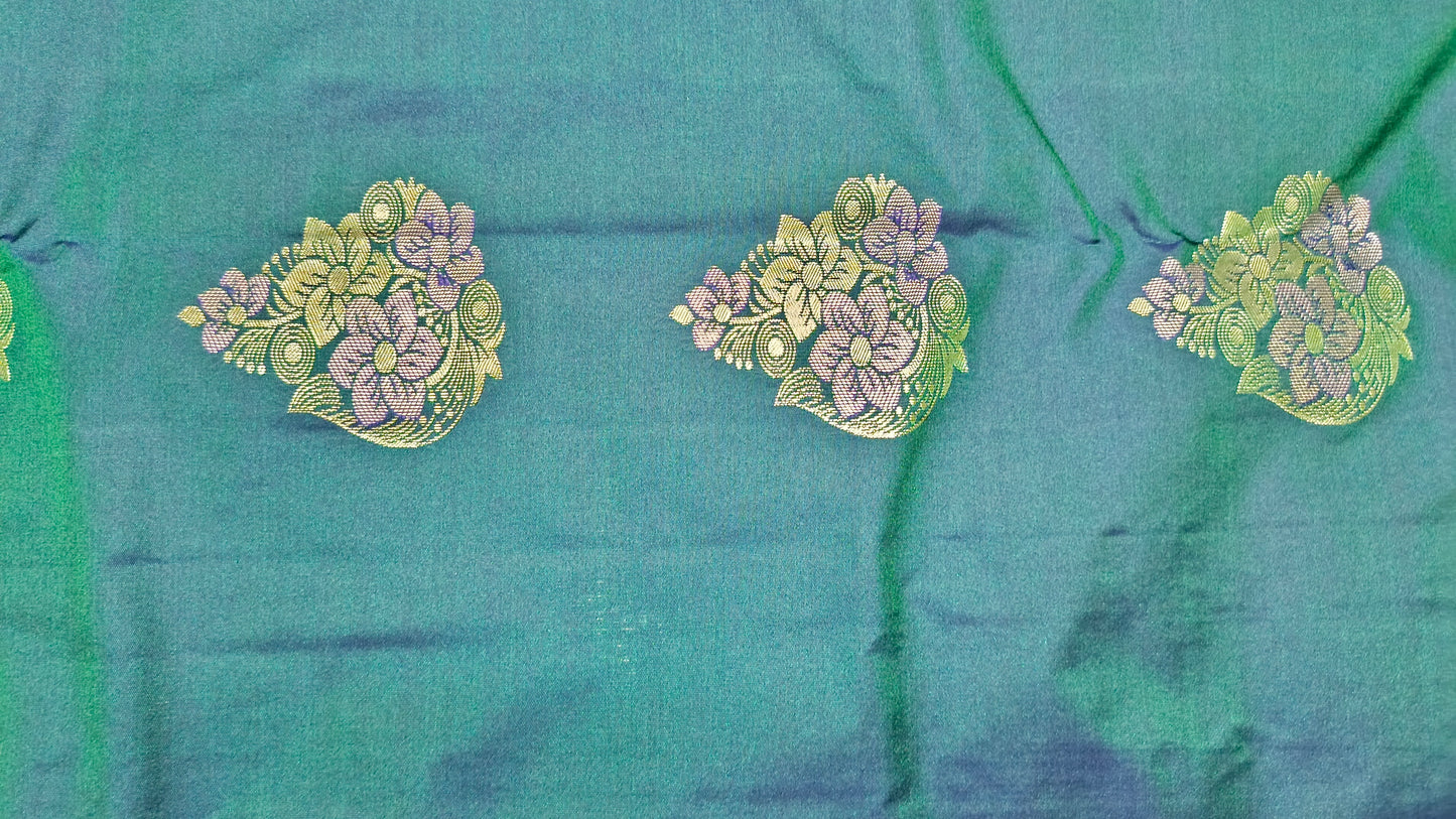 Peacock blue with pastel Varnajalam vegan premium kanchi silk saree LA25914