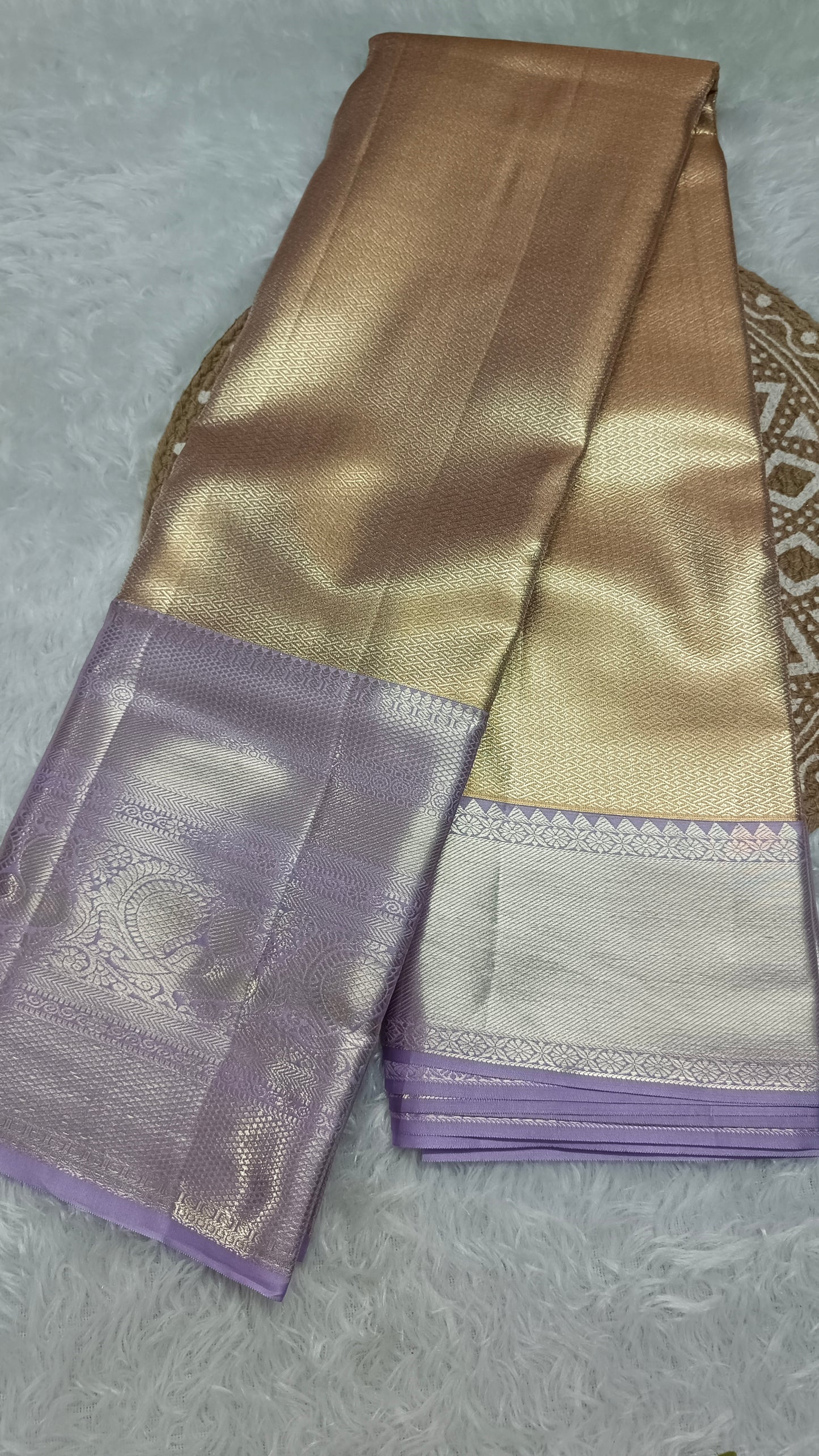 Gold with purple Radiance Heritage vegan self tissue kanchi silk saree LA25939