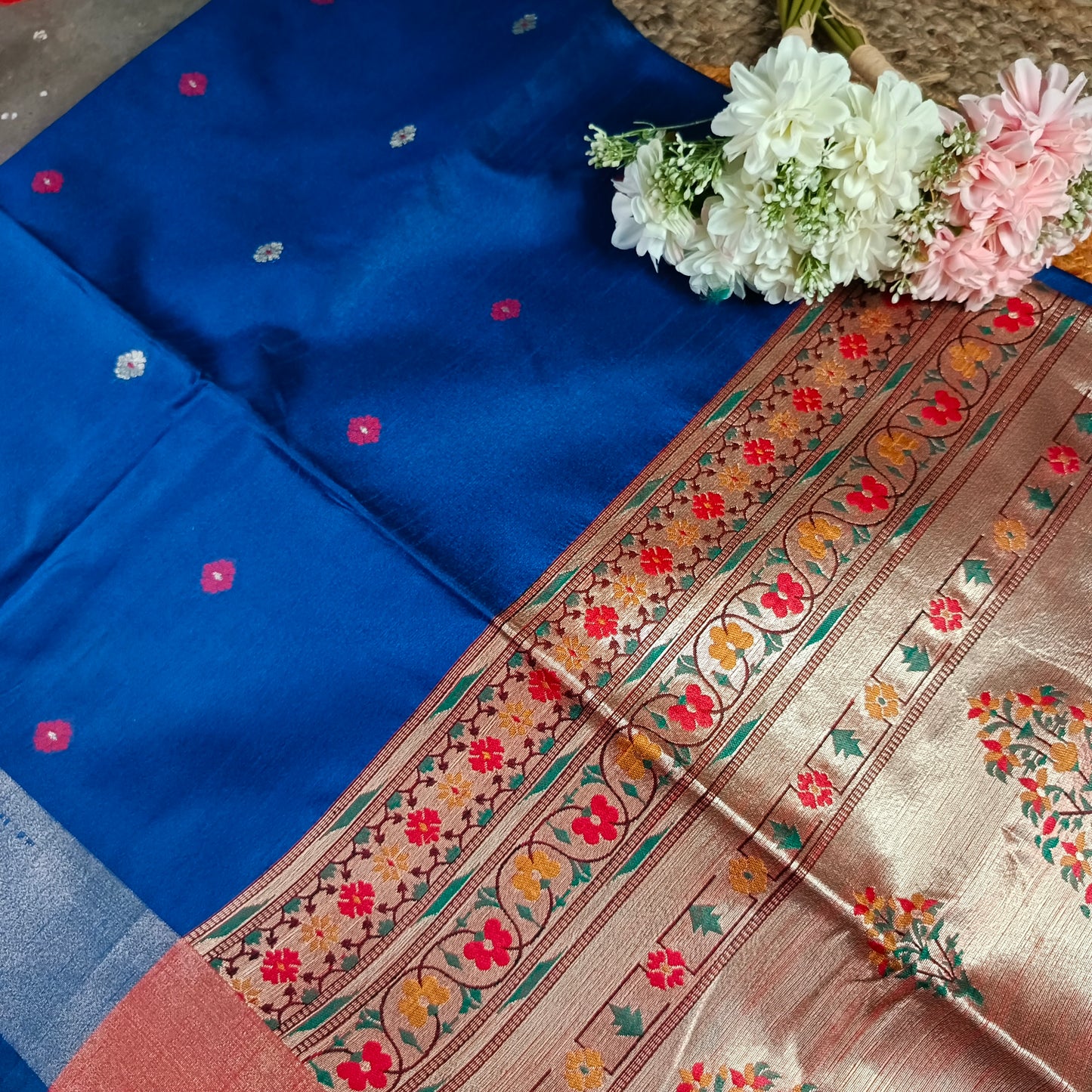 Royal Blue Pythani Vegan Raw Silk Saree HA25533