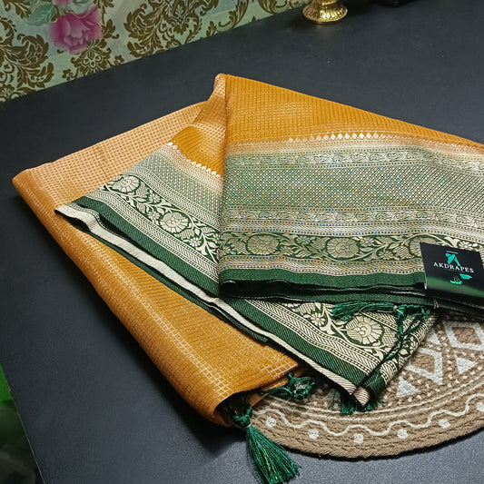 Yellow Zari tara vegan banarasi kaddi georgette saree MA25261